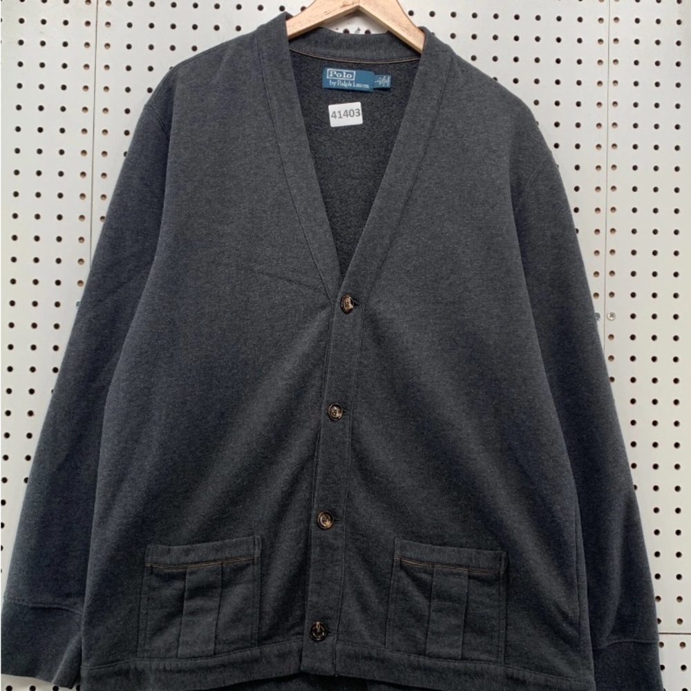 Ralph Lauren Charcoal Cardigan Sweater With Elbow Patches